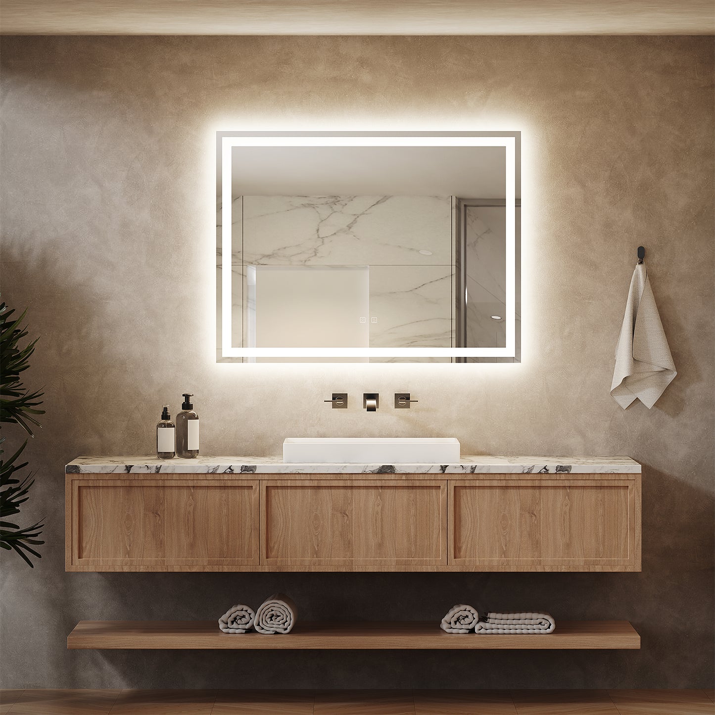 Frameless Frosted Square Led Bathroom Mirrors with Dimmable Lights