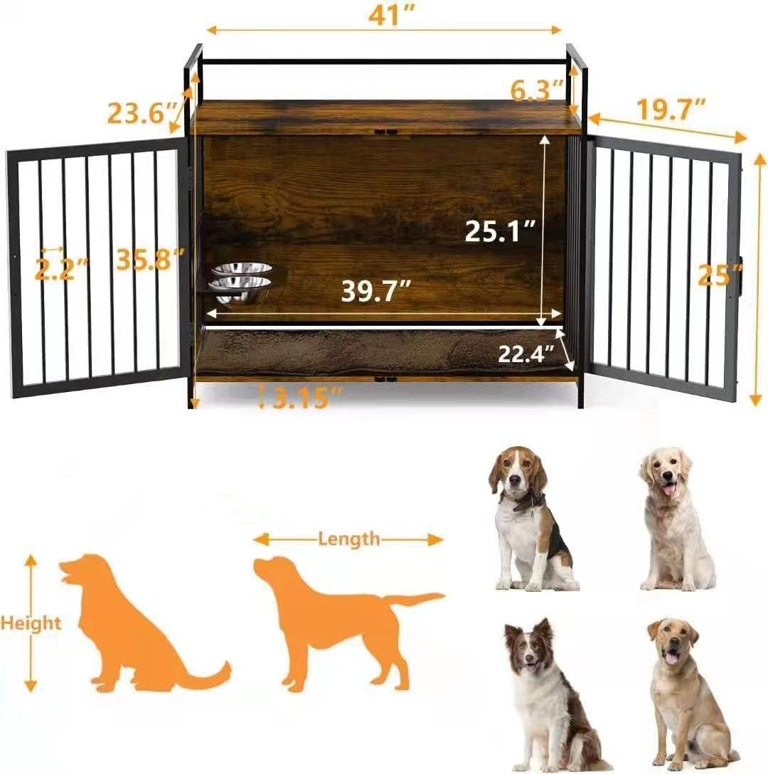 Furniture Style Large Dog Cage with Adjustable Raised Feeder Large