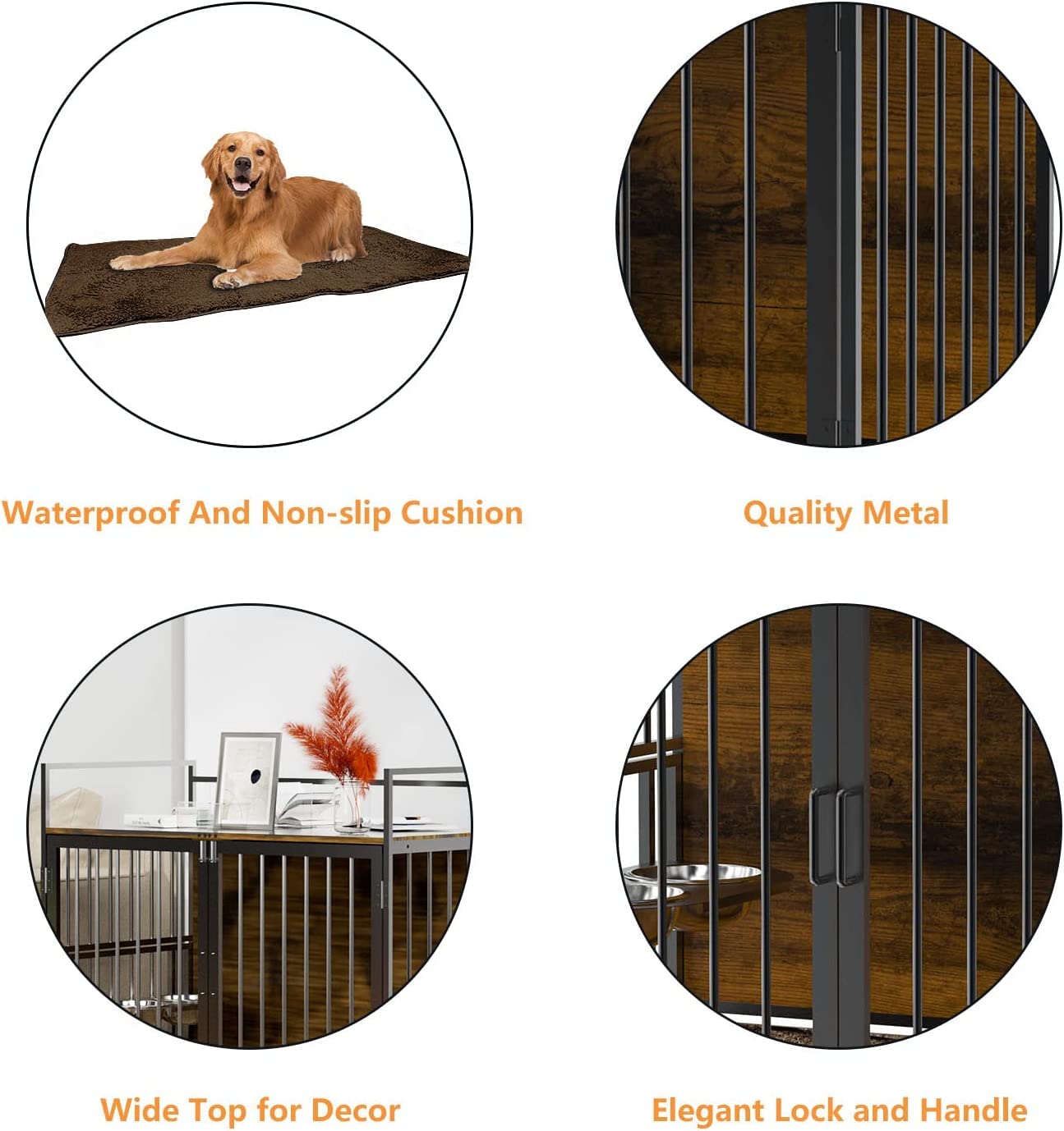 Furniture Style Large Dog Cage with Adjustable Raised Feeder Large