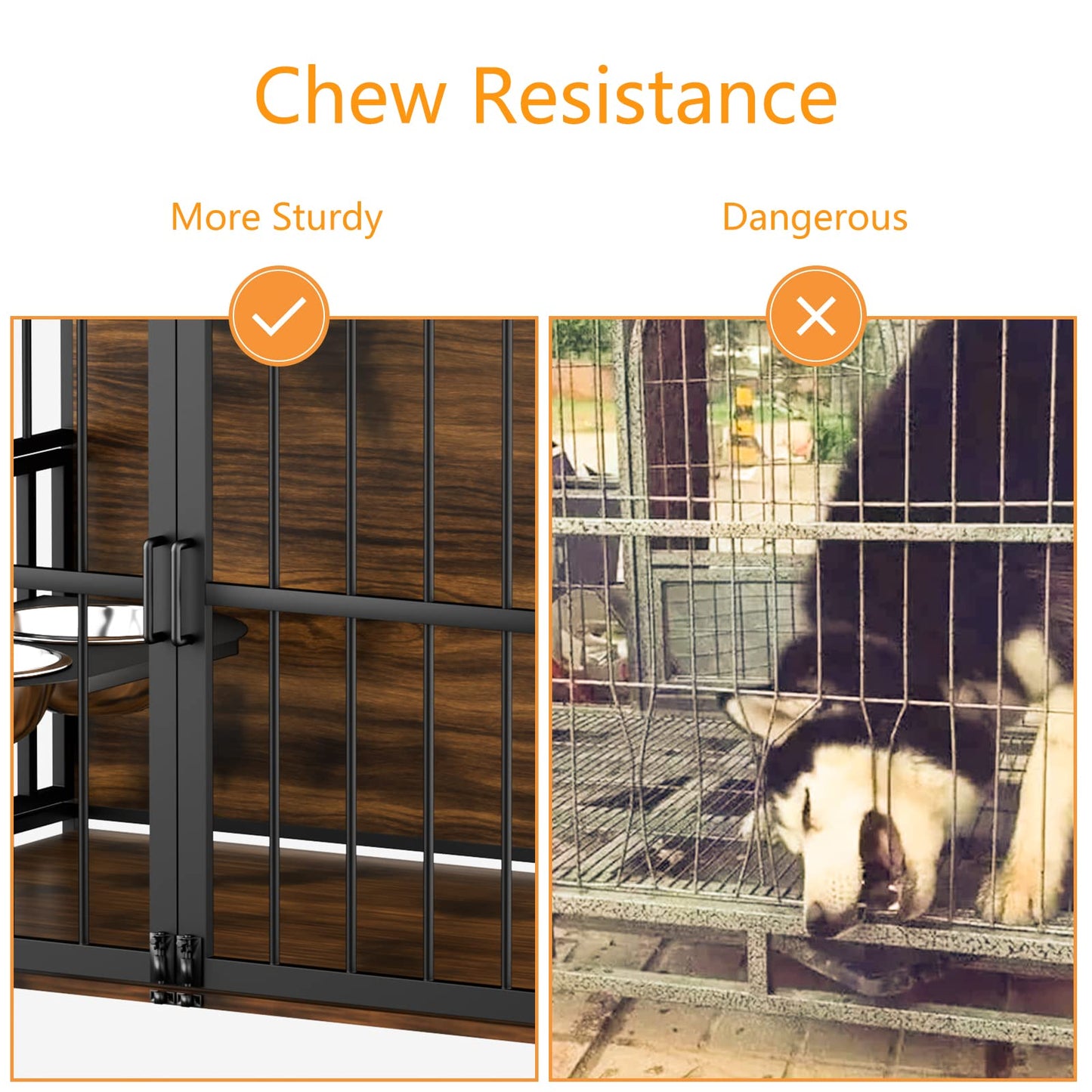 Furniture Style Large Dog Cage with Adjustable Raised Feeder Large