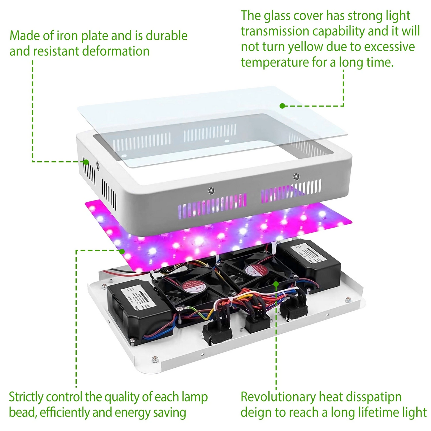 1000W LED Grow Light with Dual Chips - Full Spectrum 380-800nm Plant Lamp with Bloom & Veg Dimmers