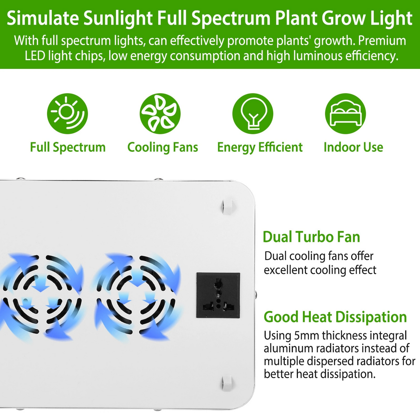 1000W LED Grow Light with Dual Chips - Full Spectrum 380-800nm Plant Lamp with Bloom & Veg Dimmers