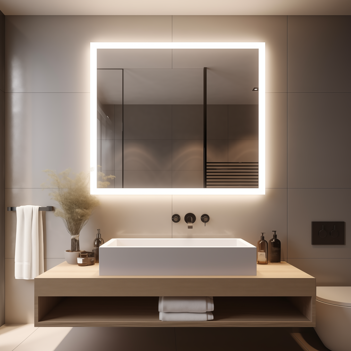 Frameless Rectangular Led Bathrooms Mirrors with Dimmable Lights