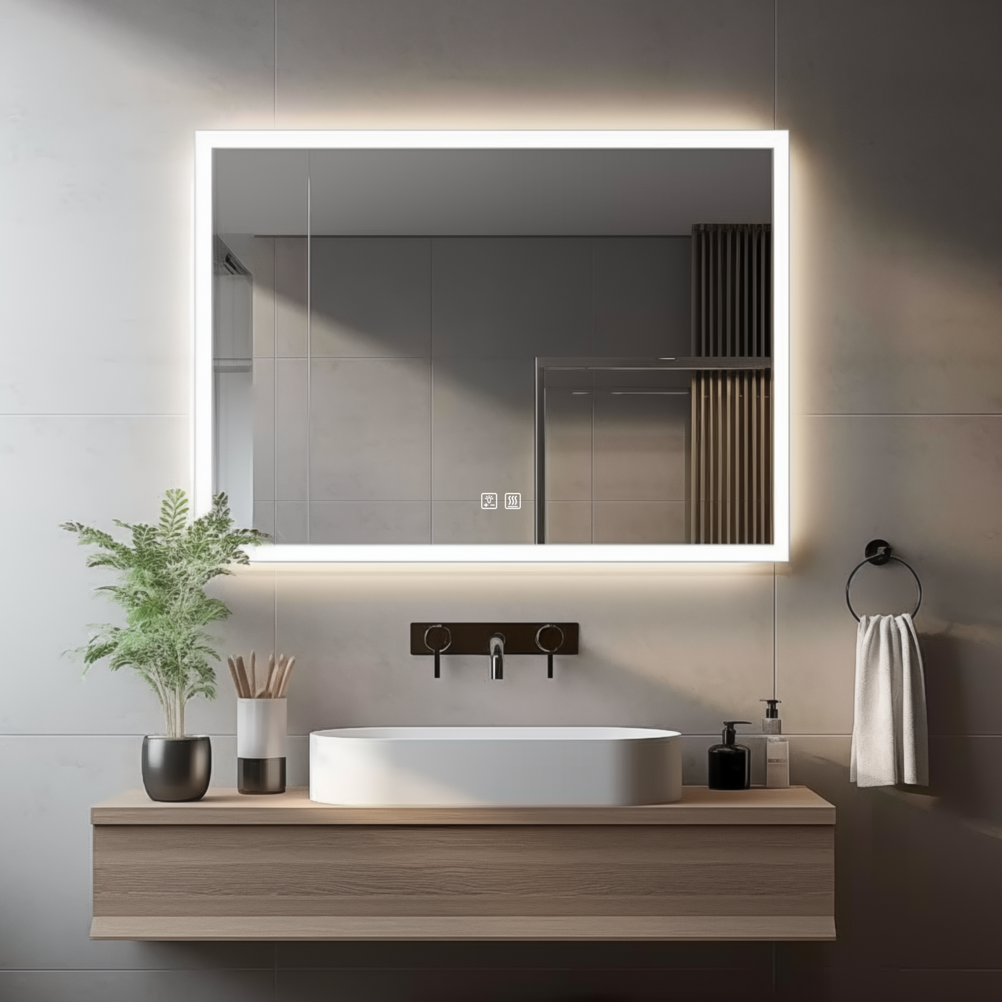 Frameless Rectangular Led Bathrooms Mirrors with Dimmable Lights