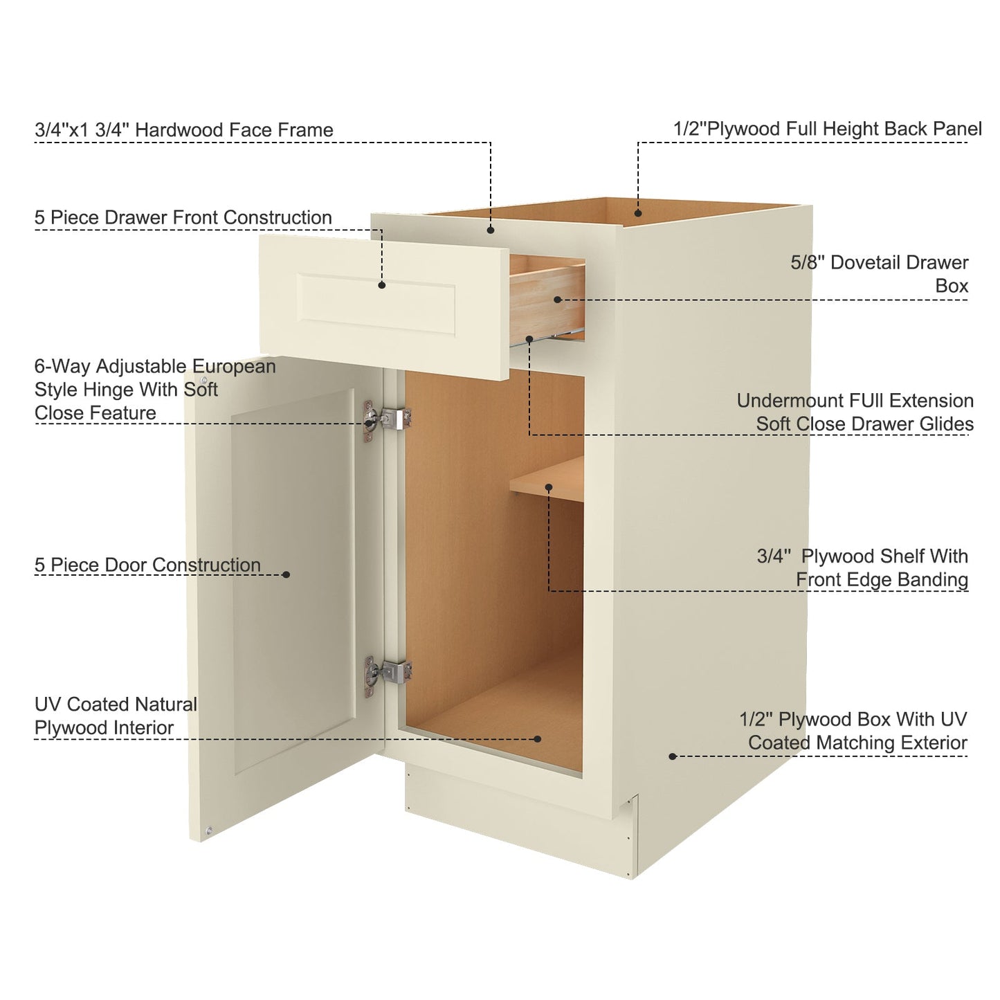 21"W Birch Solid Wood X 24"D X 34-1/2"H Base Kitchen Cabinet B21