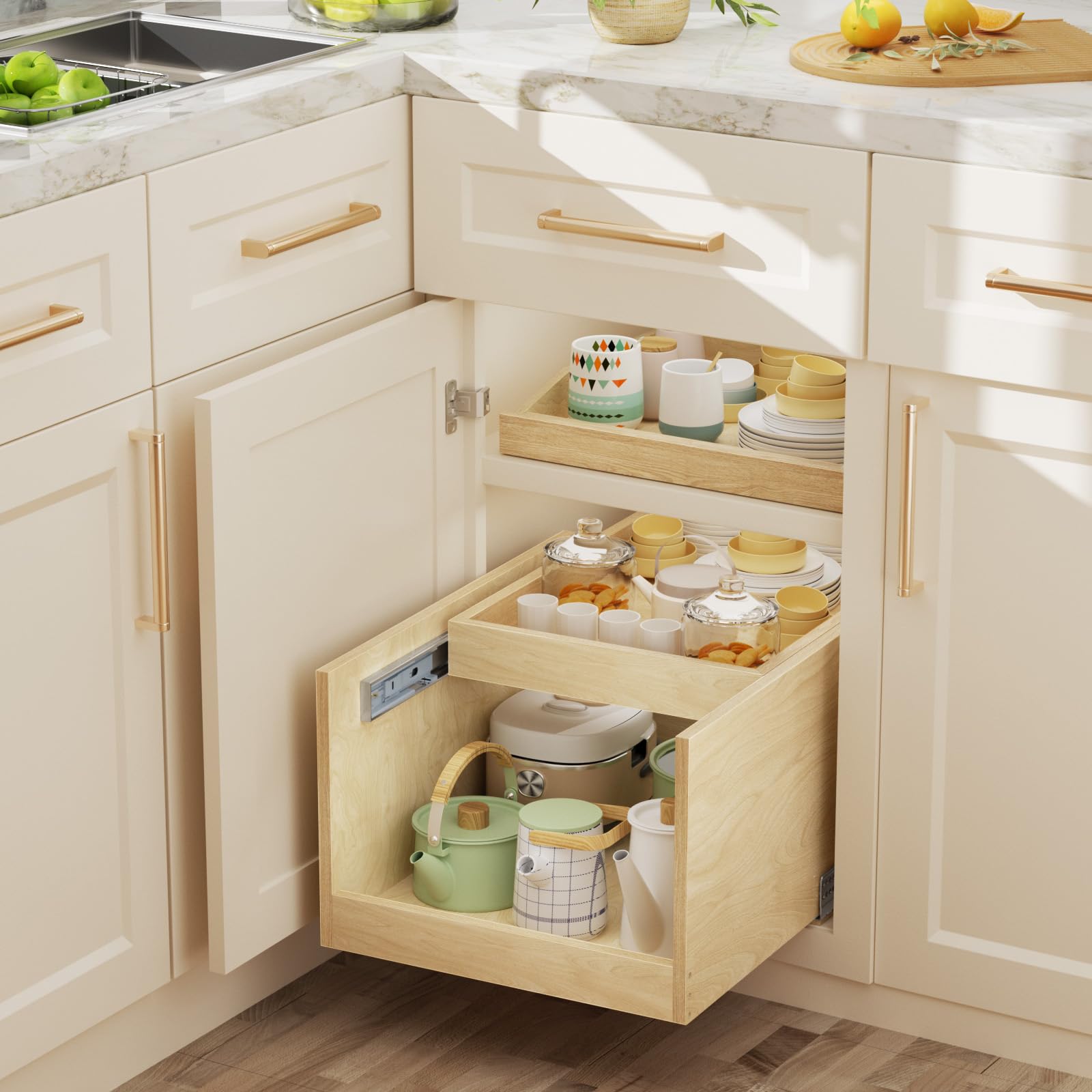 Retractable Double-Drawer Pull Out Cabinet Organizer – LOVMOR