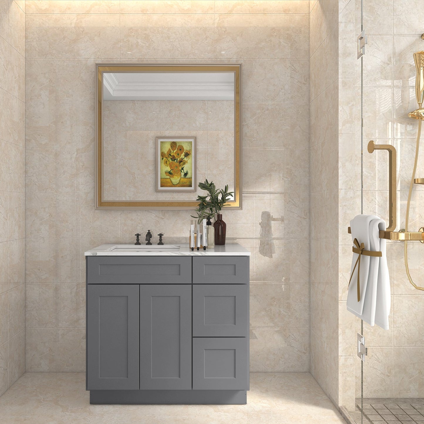 21"Dx36"Wx34-1/2"H Birch Solid Wood Bath Vanity Cabinet without Top V3621DR
