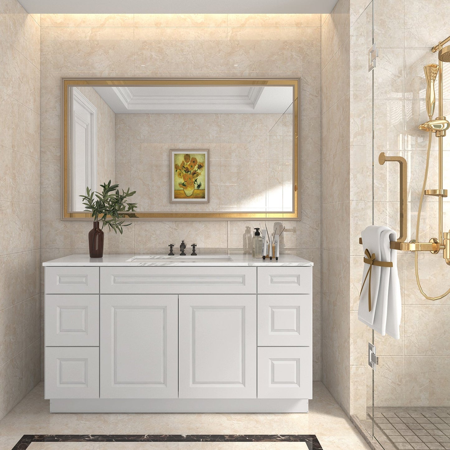 21"D Birch Solid Wood X48"W X 21"D X 34-1/2"H Bath Vanity Sink Drawer Cabinet without Top VDDB48