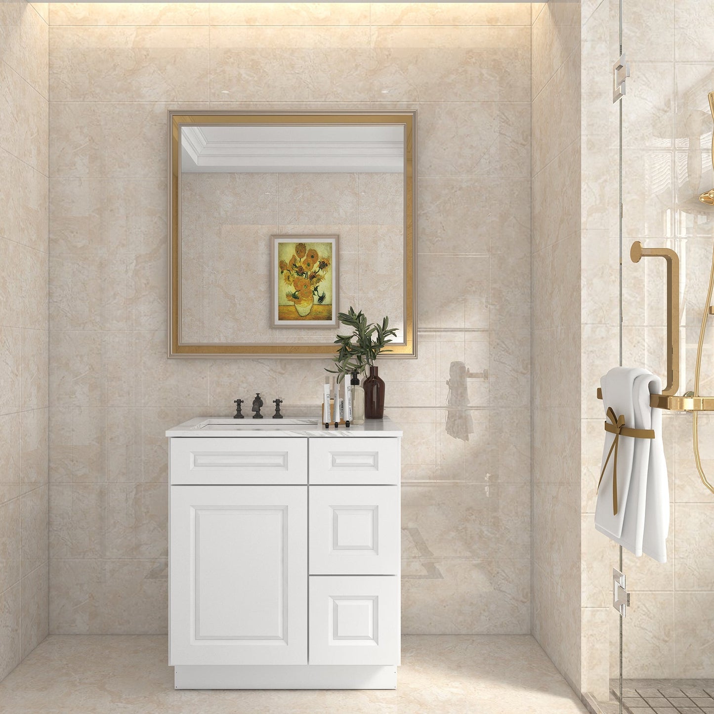 21"Dx30"Wx34-1/2"H Birch Solid Wood Bath Vanity Cabinet without Top V3021DR