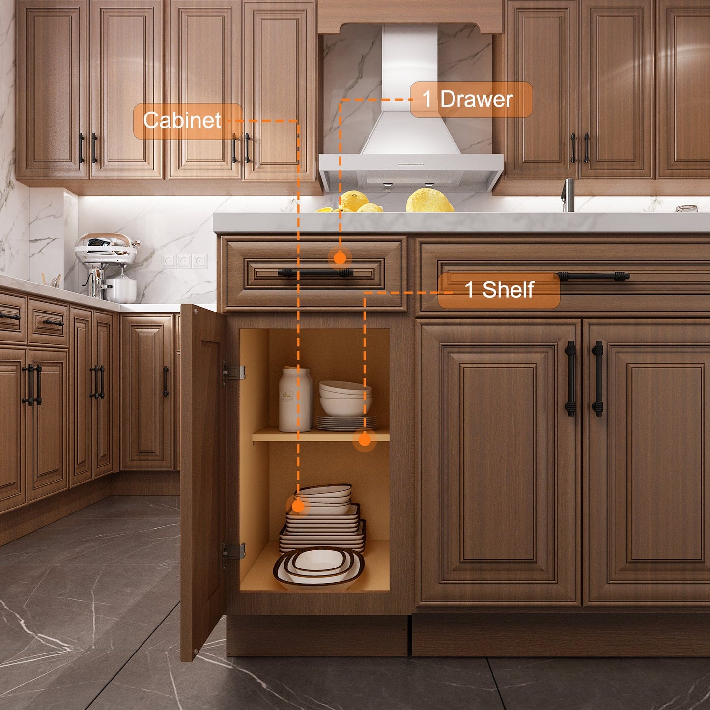 21"W Birch Solid Wood X 24"D X 34-1/2"H Base Kitchen Cabinet B21