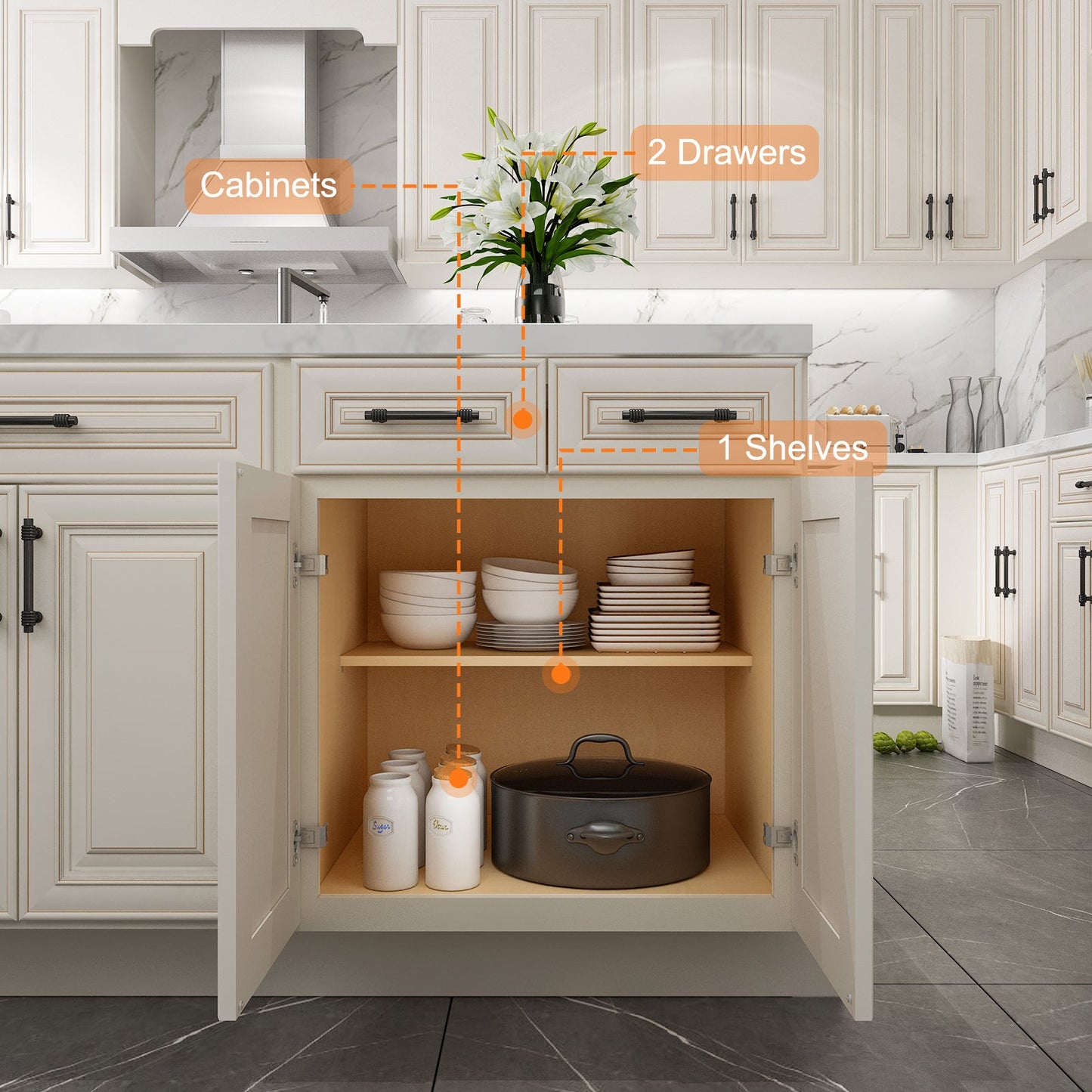 24"D*30"W*34.5"H Birch Solid Wood Base Kitchen Cabinet B30