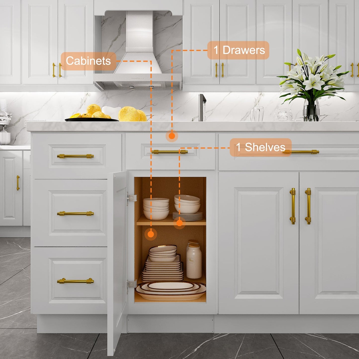 21"W Birch Solid Wood X 24"D X 34-1/2"H Base Kitchen Cabinet B21