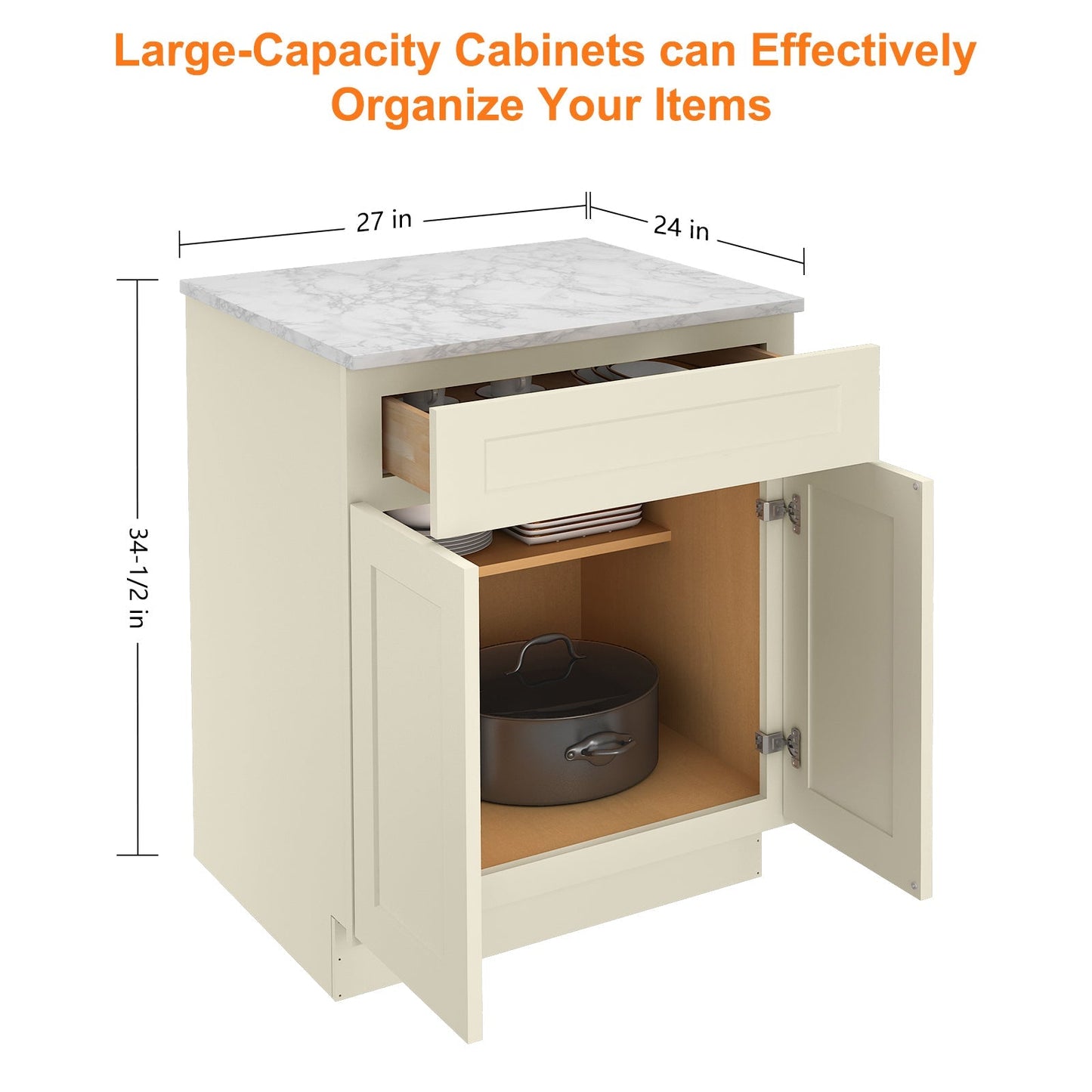 24"D Birch Solid Wood X 27"W X 34-1/2"H Base Kitchen Cabinet B27