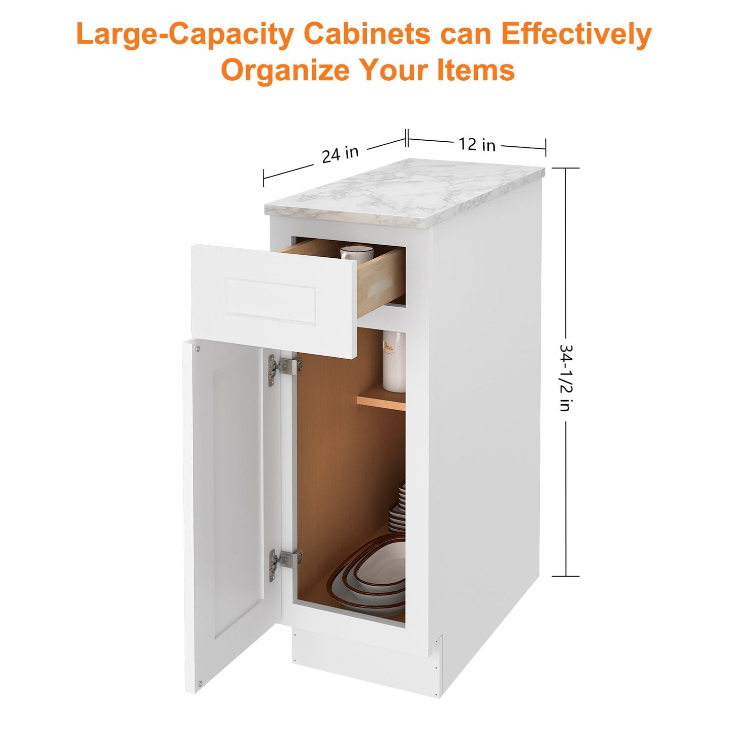 24"D Birch Solid Wood X 12"W X 34-1/2"H Base Kitchen Cabinet B12