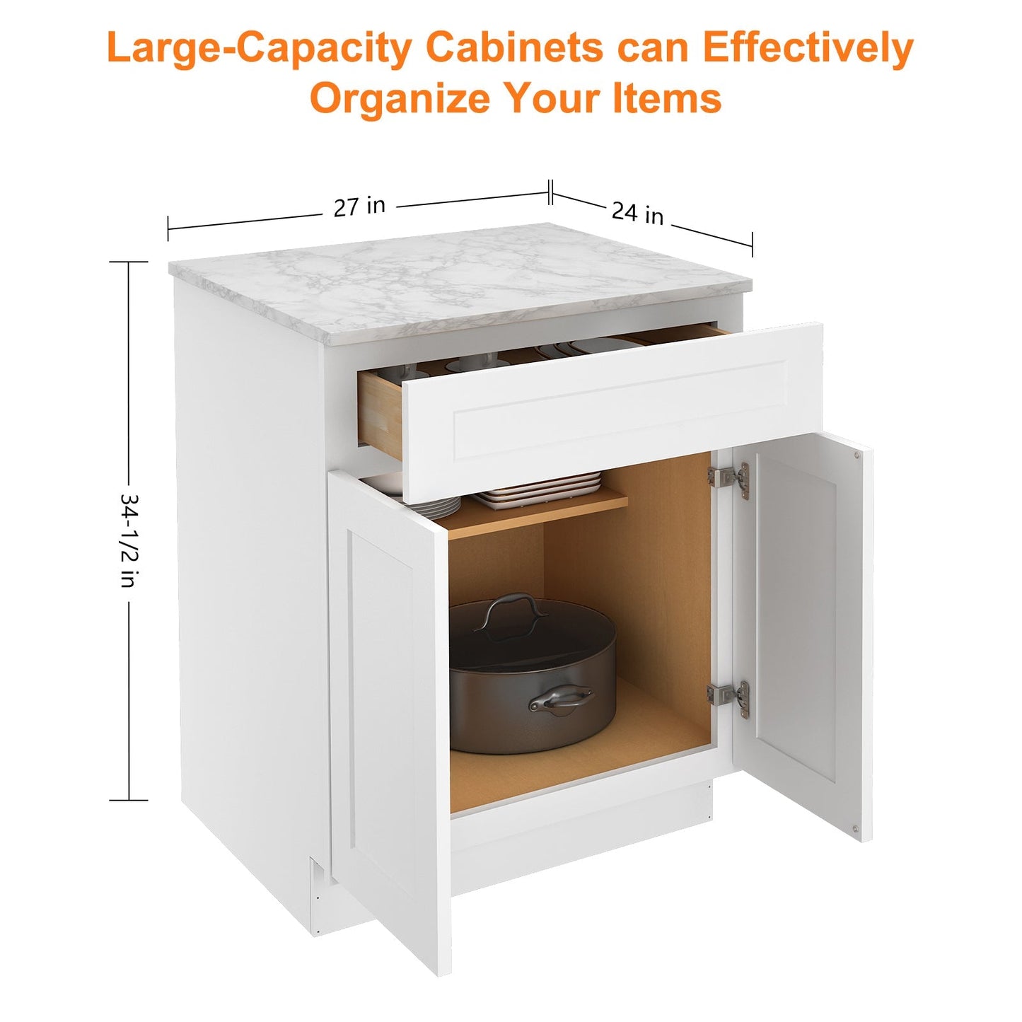 24"D Birch Solid Wood X 27"W X 34-1/2"H Base Kitchen Cabinet B27