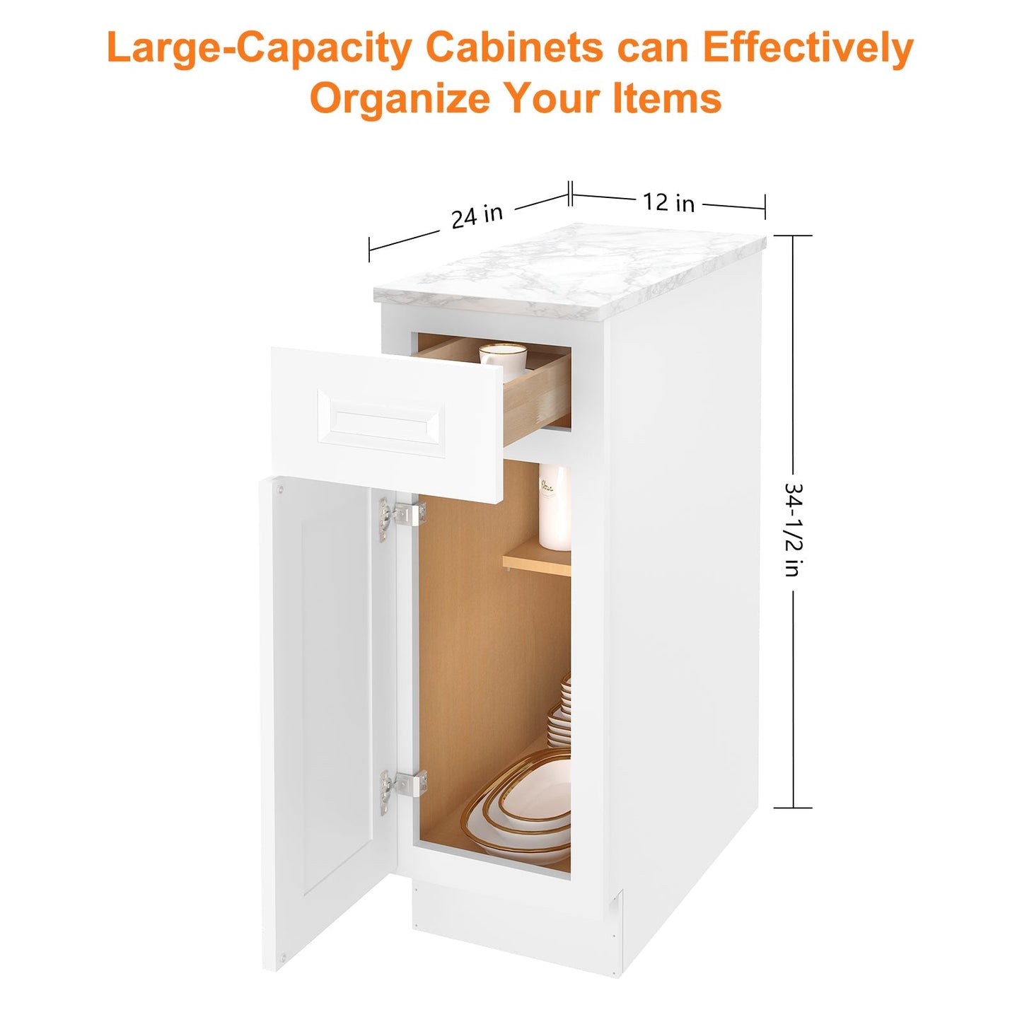 24"D Birch Solid Wood X 12"W X 34-1/2"H Base Kitchen Cabinet B12