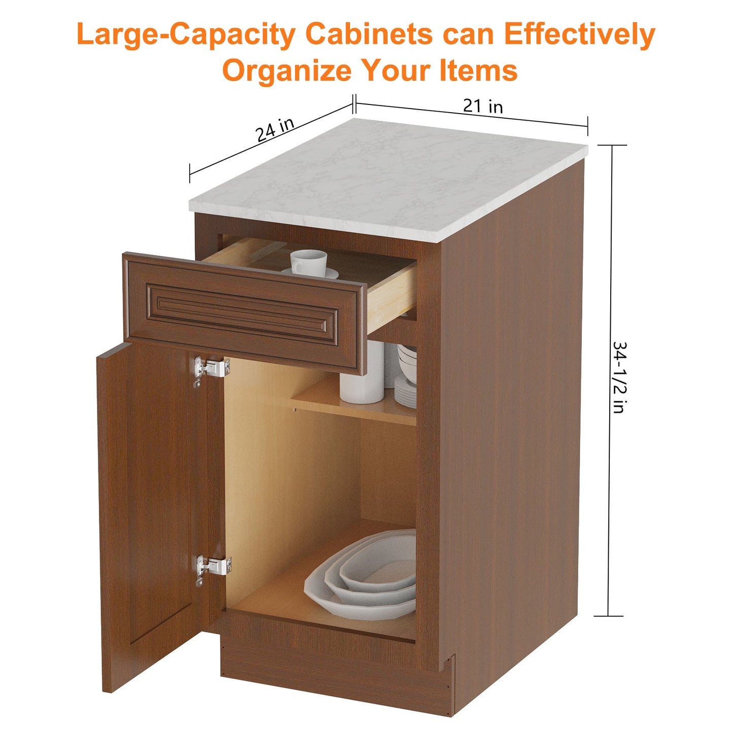 21"W Birch Solid Wood X 24"D X 34-1/2"H Base Kitchen Cabinet B21