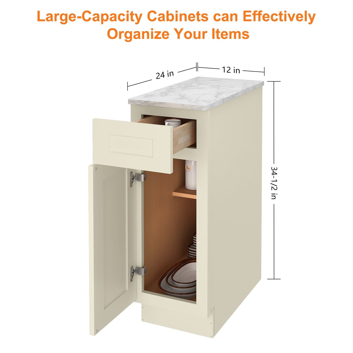 24"D Birch Solid Wood X 12"W X 34-1/2"H Base Kitchen Cabinet B12