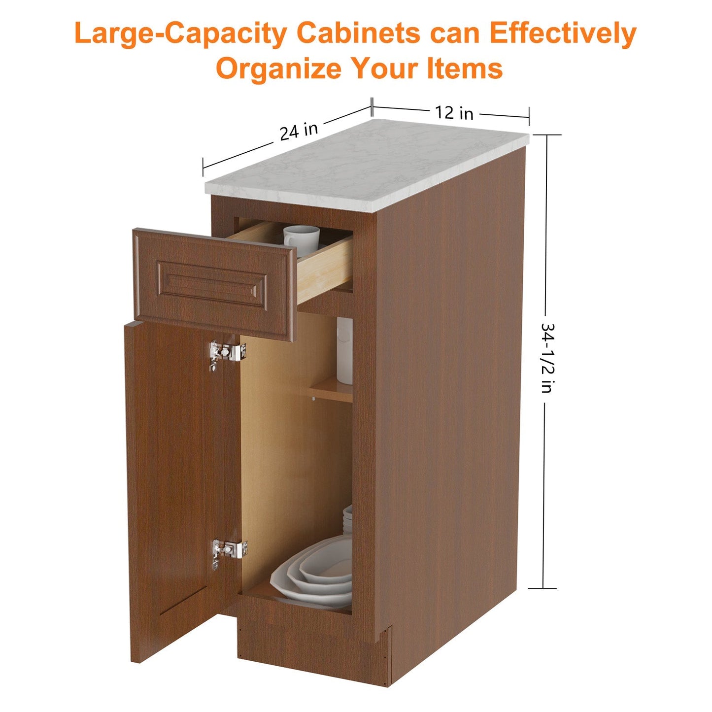 24"D Birch Solid Wood X 12"W X 34-1/2"H Base Kitchen Cabinet B12