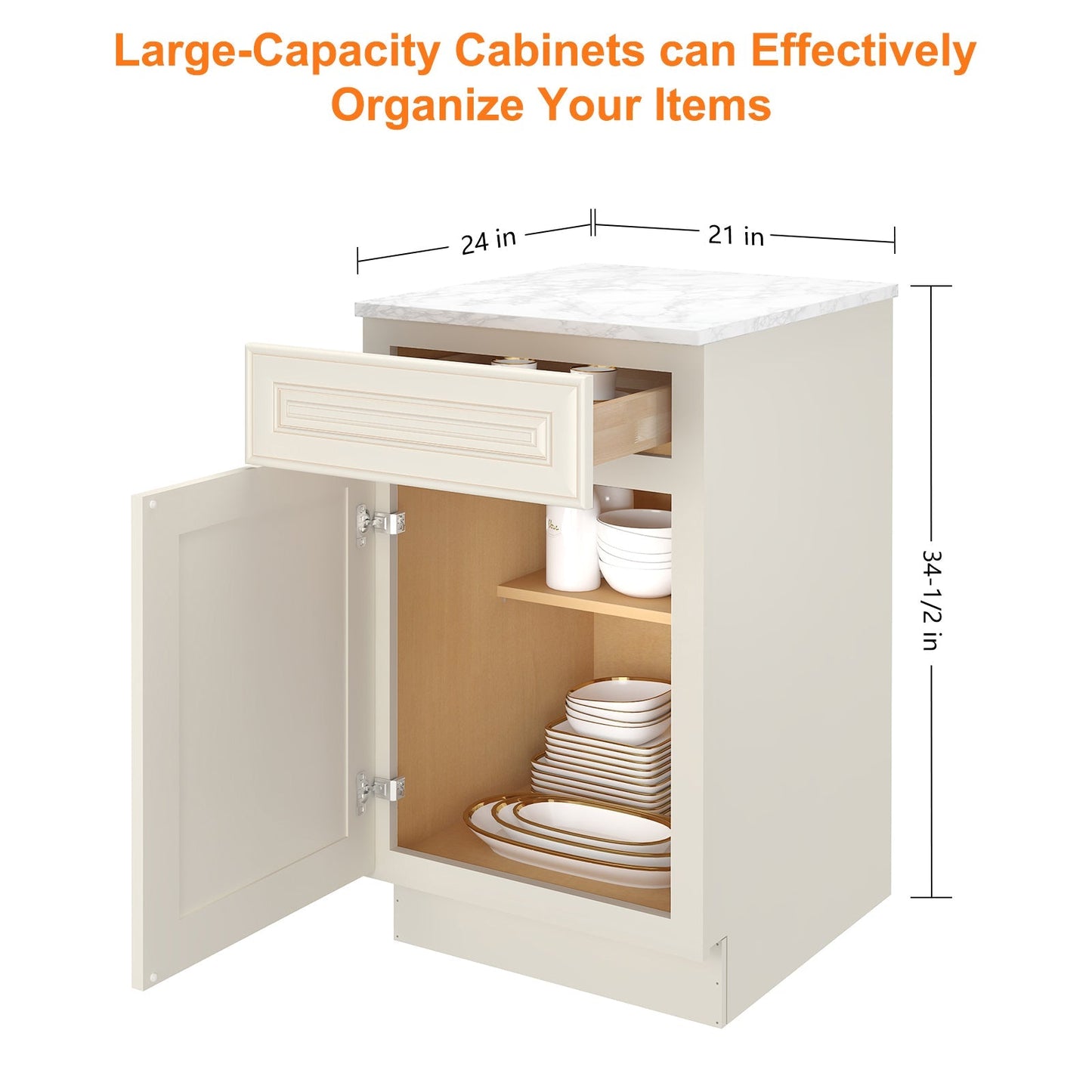 21"W Birch Solid Wood X 24"D X 34-1/2"H Base Kitchen Cabinet B21