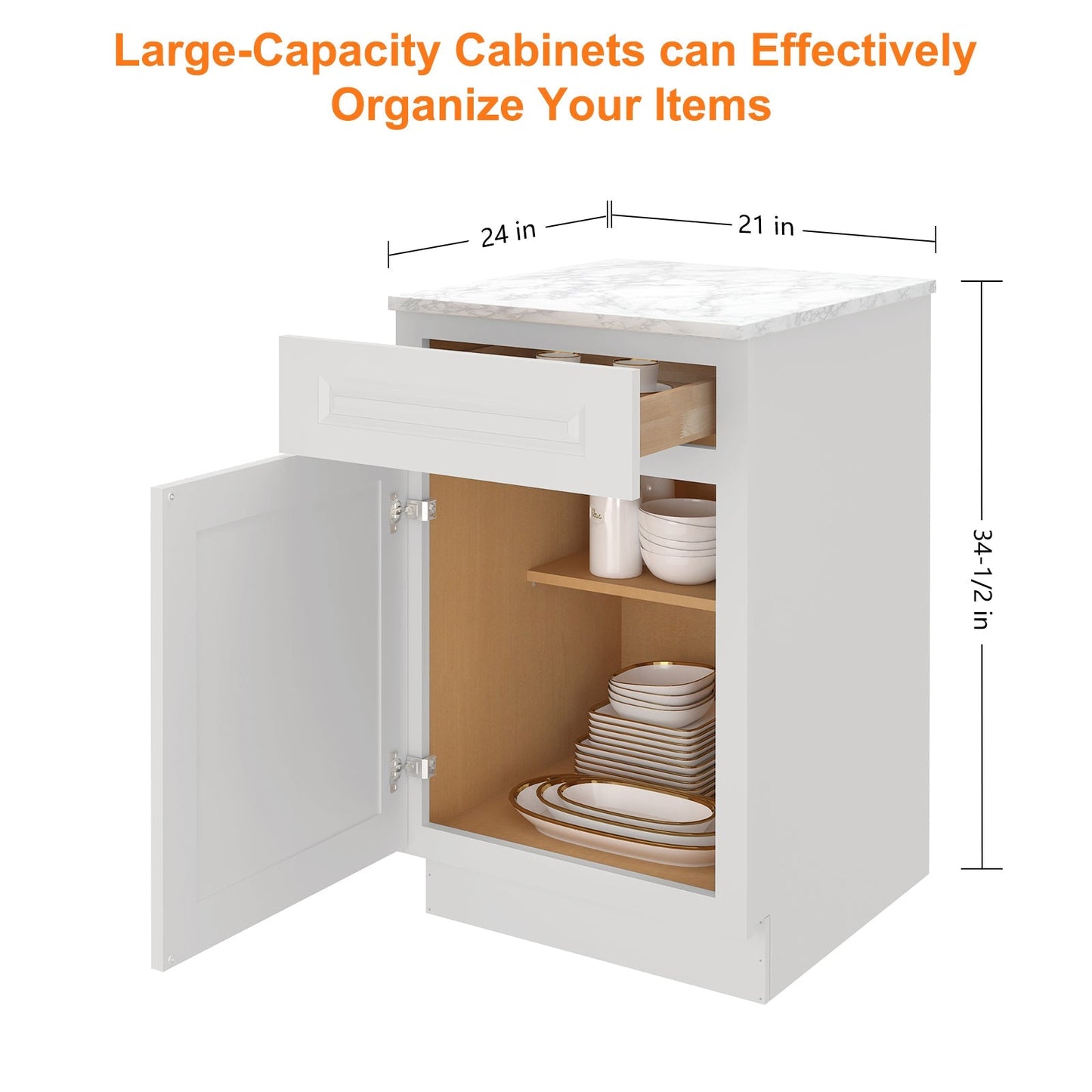 21"W Birch Solid Wood X 24"D X 34-1/2"H Base Kitchen Cabinet B21