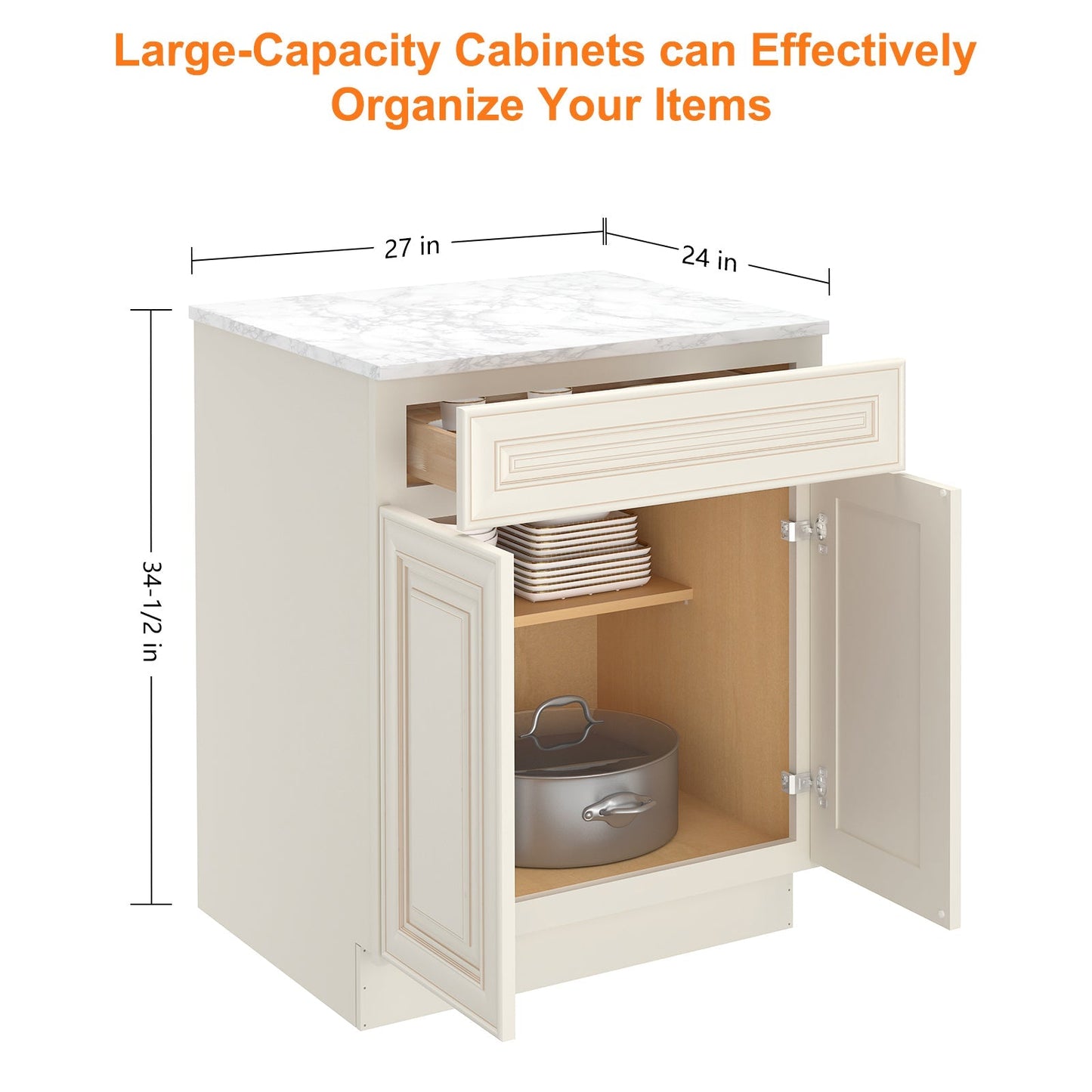 24"D Birch Solid Wood X 27"W X 34-1/2"H Base Kitchen Cabinet B27