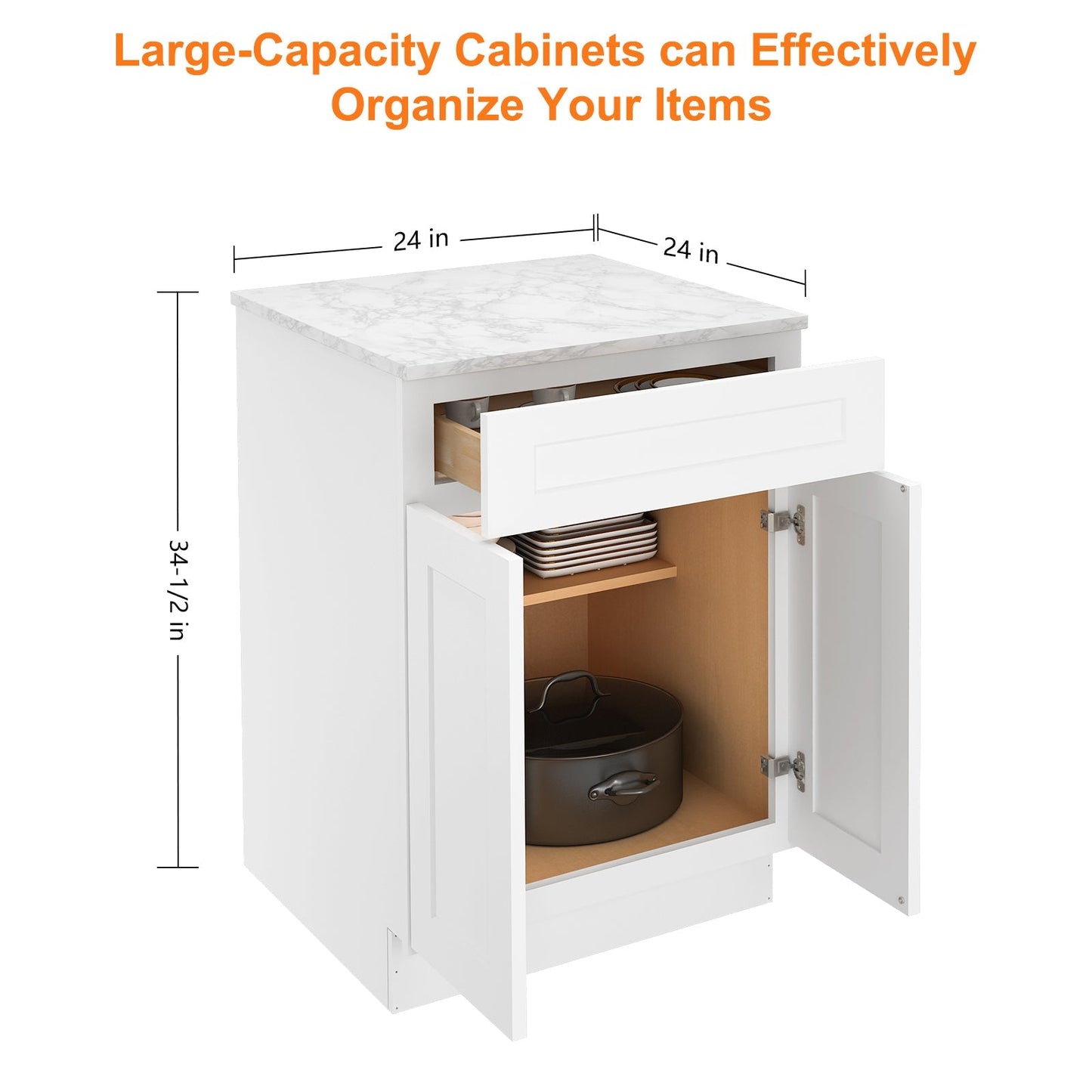 24"D Birch Solid Wood X 24"W X 34-1/2"H Base Kitchen Cabinet B24