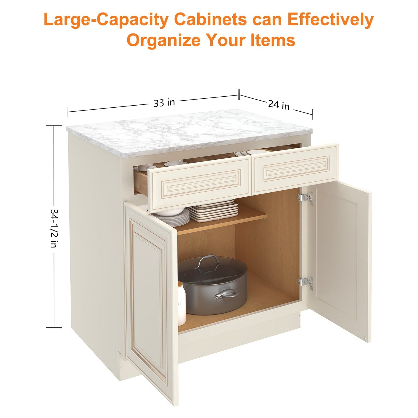 24"D*33"W*34.5"H Birch Solid Wood Base Kitchen Cabinet B33