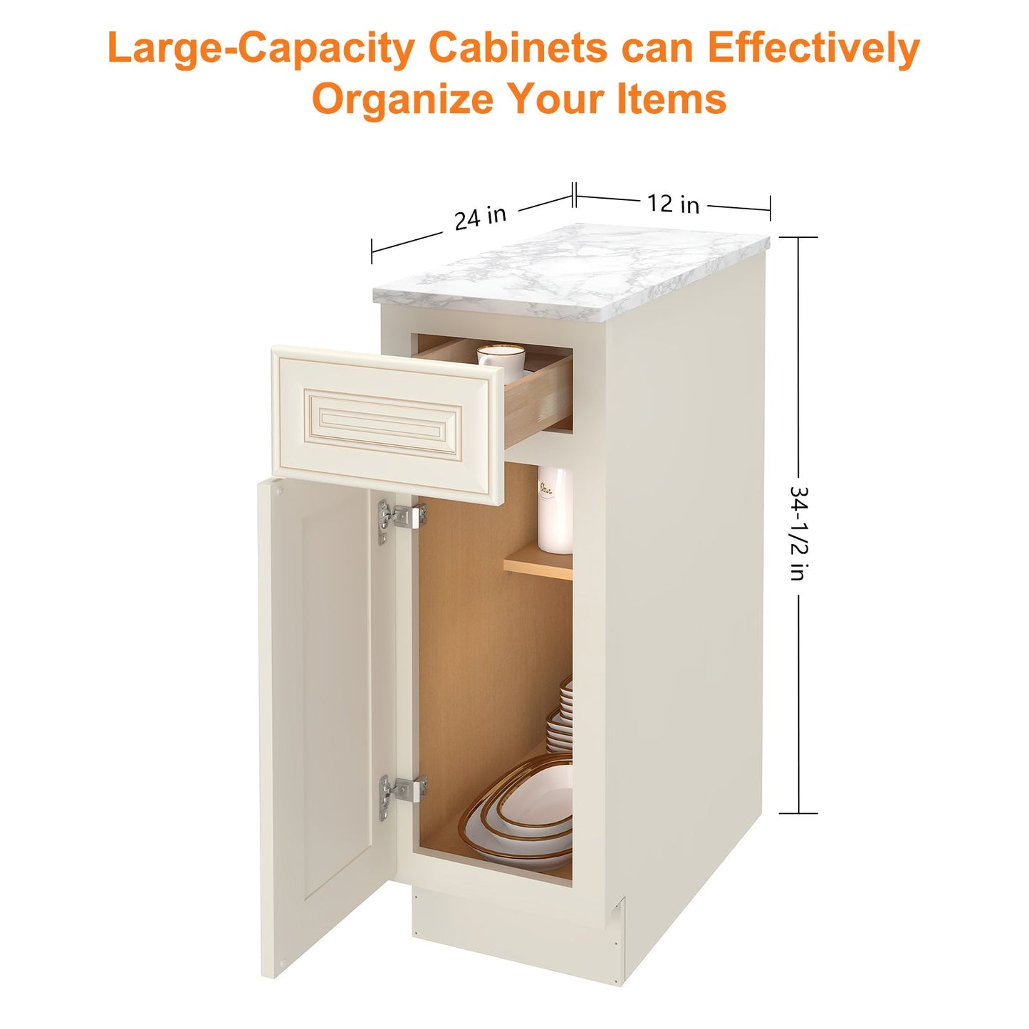 24"D Birch Solid Wood X 12"W X 34-1/2"H Base Kitchen Cabinet B12