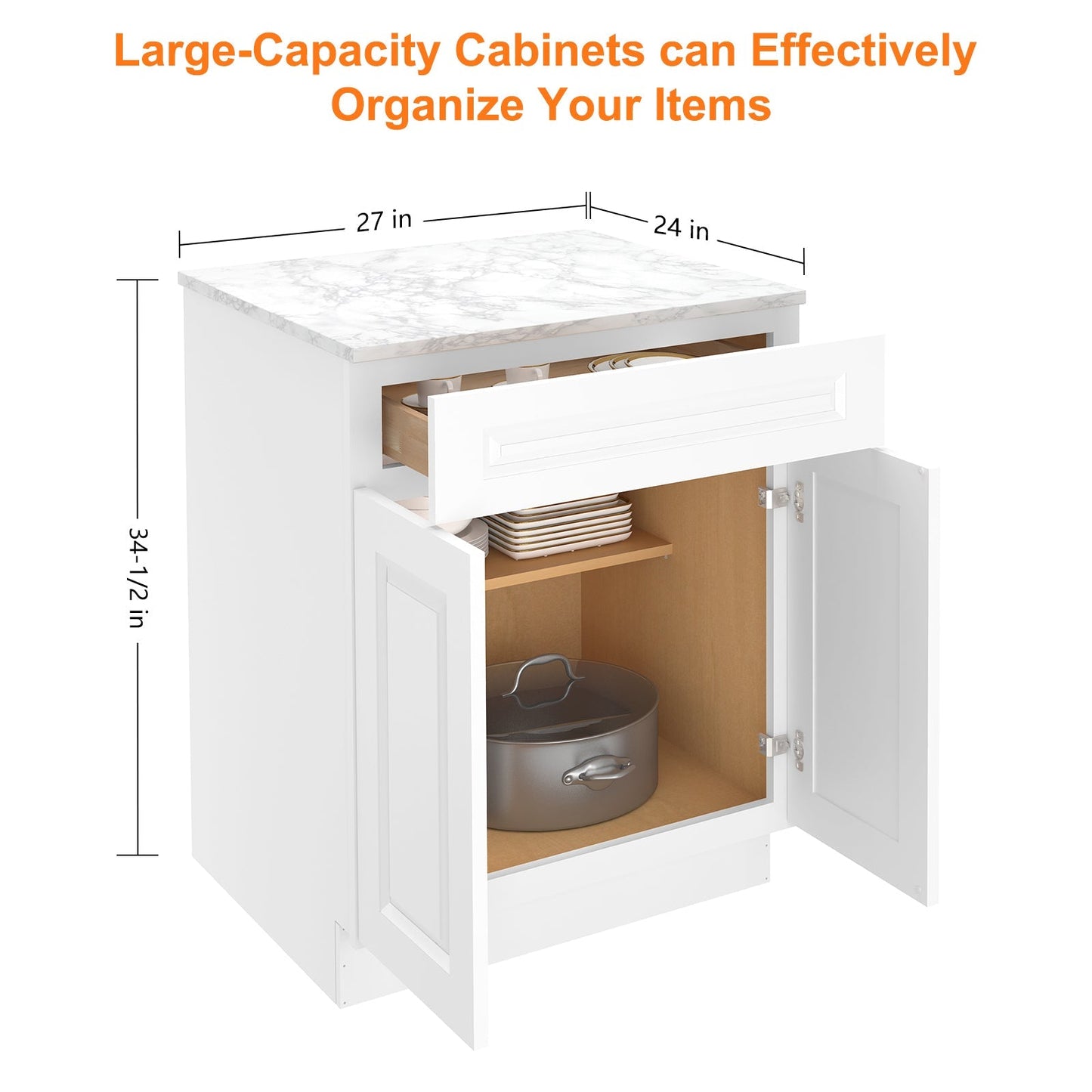 24"D Birch Solid Wood X 27"W X 34-1/2"H Base Kitchen Cabinet B27