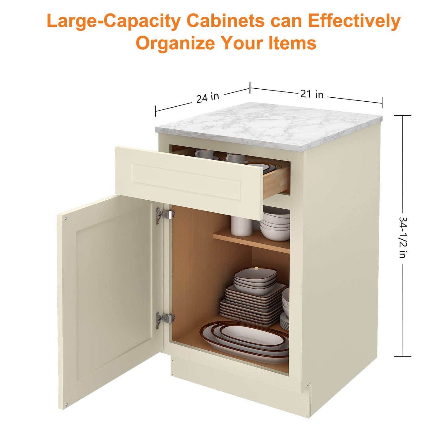 21"W Birch Solid Wood X 24"D X 34-1/2"H Base Kitchen Cabinet B21