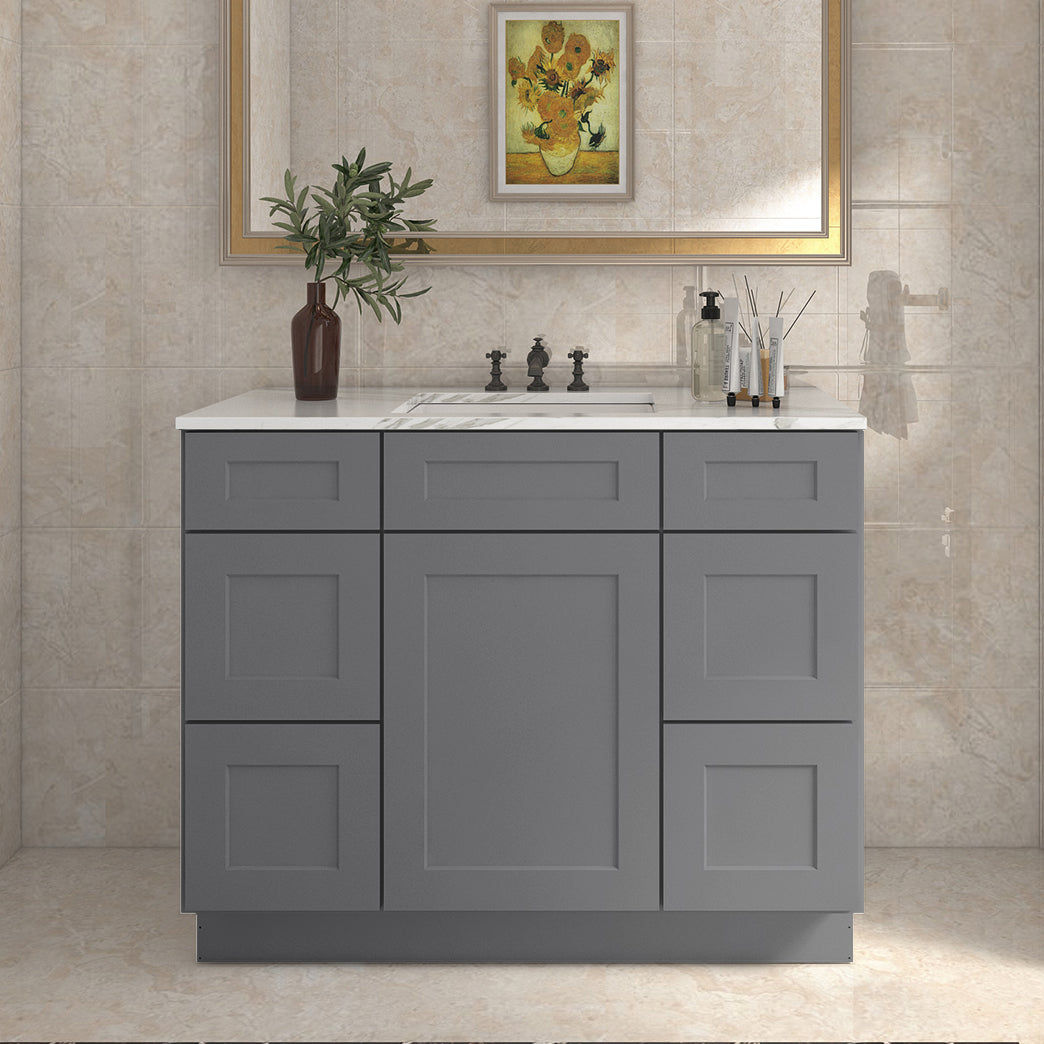 21"D Birch Solid Wood X 42"W X 34-1/2"H Bath Vanity Double Drawer Cabinet without Top VDDB42