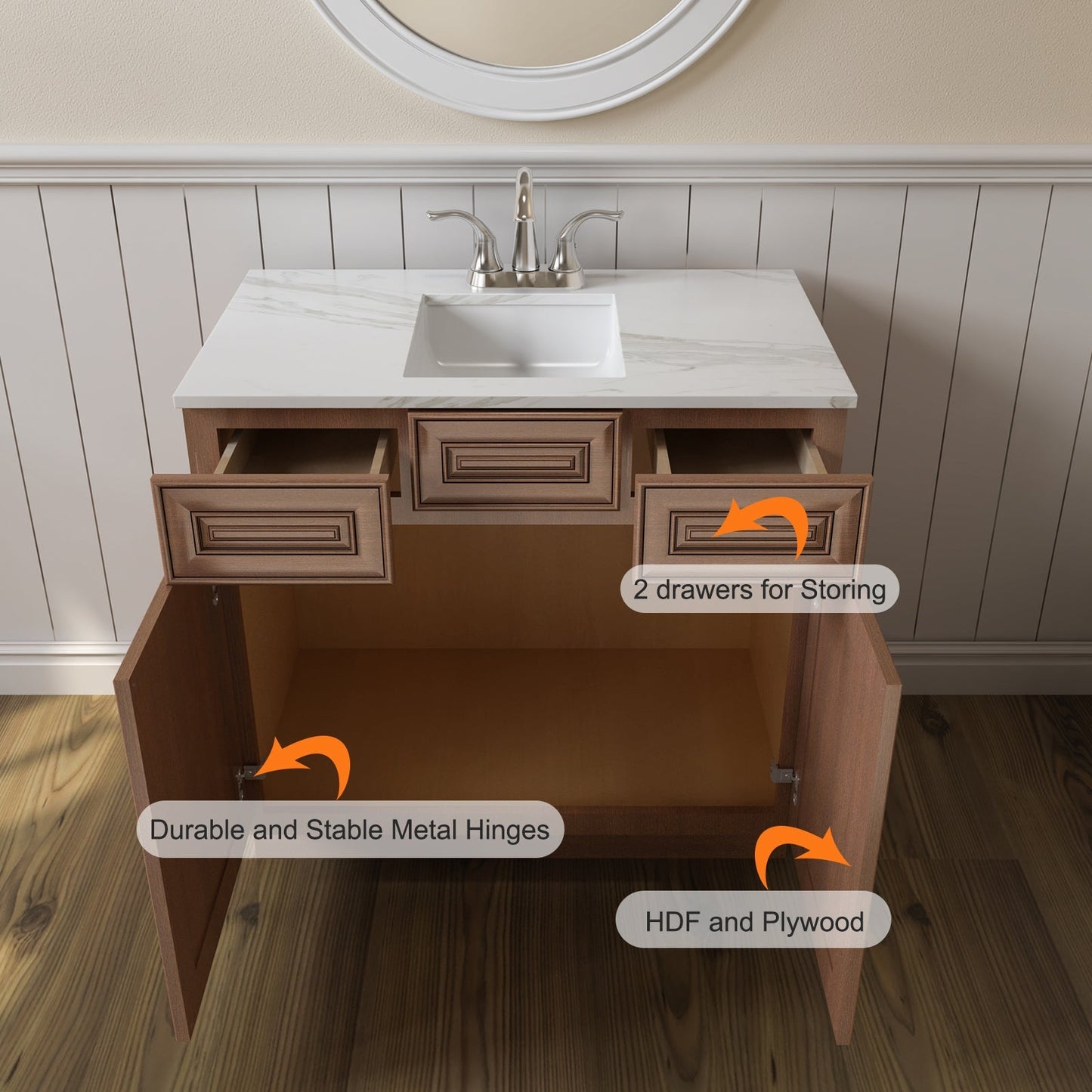 21"D Birch Solid Wood X 36"W X 34-1/2"H Vanity Sink Drawer Cabinet Wthout Top VSD36