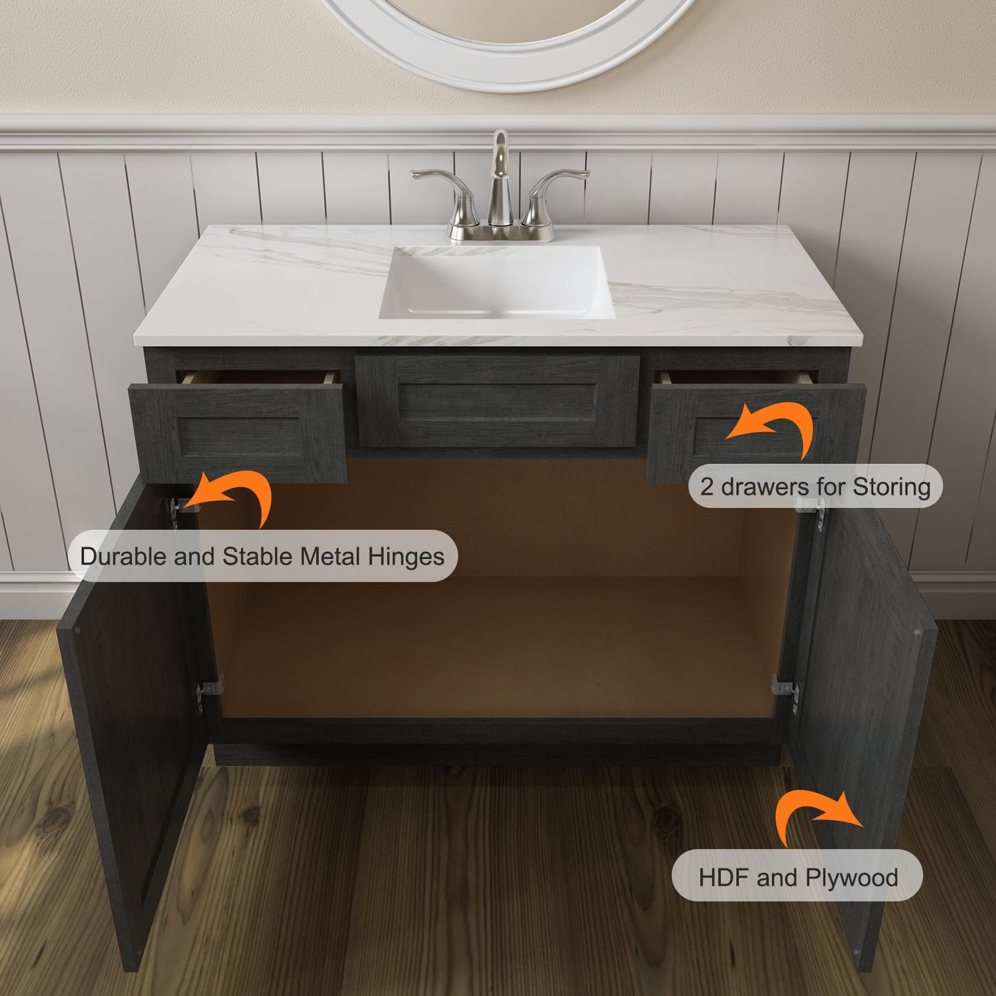21"D Birch Solid Wood X 36"W X 34-1/2"H Vanity Sink Drawer Cabinet Wthout Top VSD36