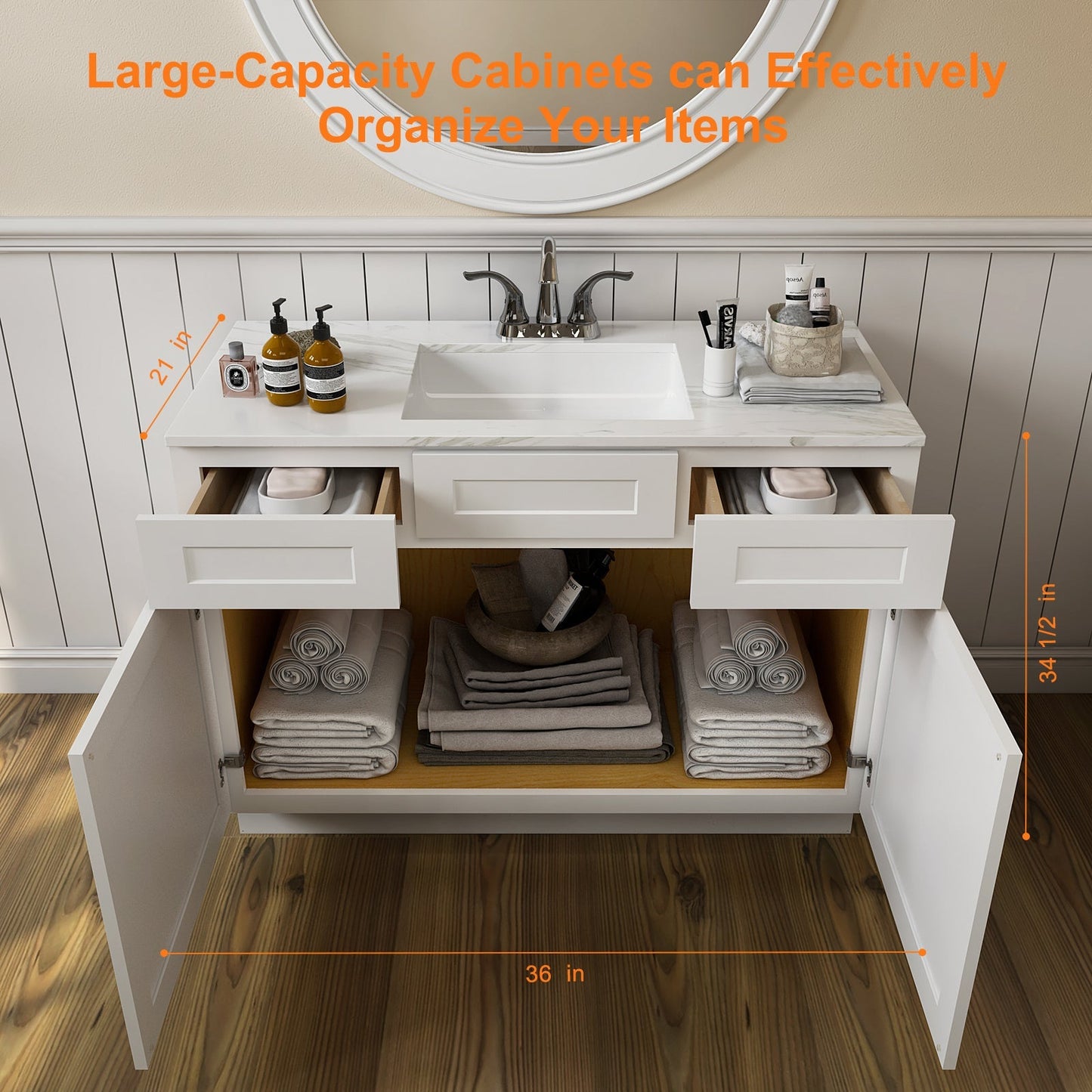 21"D Birch Solid Wood X 36"W X 34-1/2"H Vanity Sink Drawer Cabinet Wthout Top VSD36