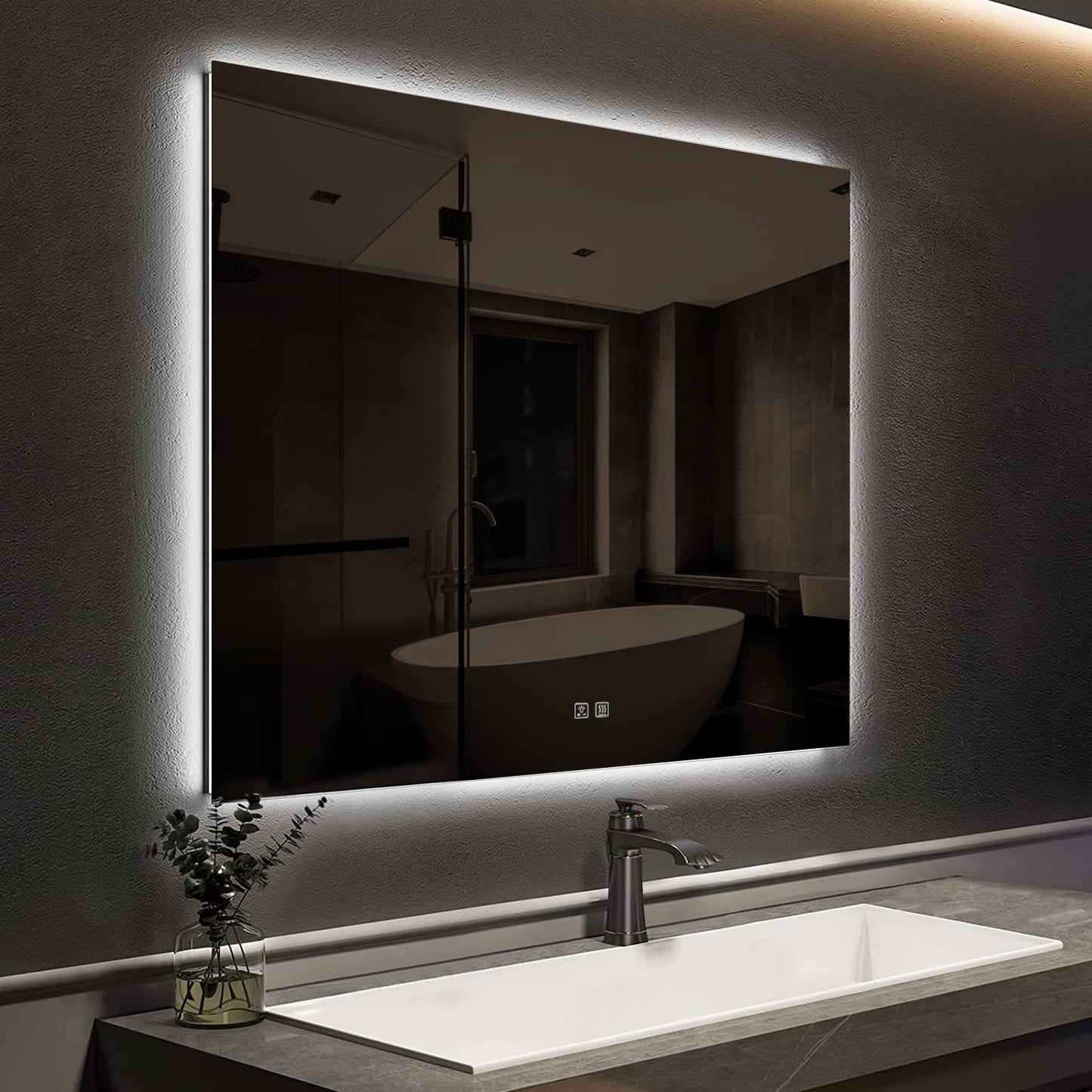 Frameless Square LED Backlit Bathroom Mirror with Dimmable Lights