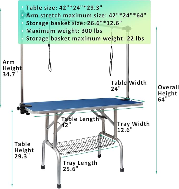 LOVMOR  46" Dog Grooming Table,Foldable Home Pet Bathing Station with Adjustable Height Arm/Noose/Mesh Tray