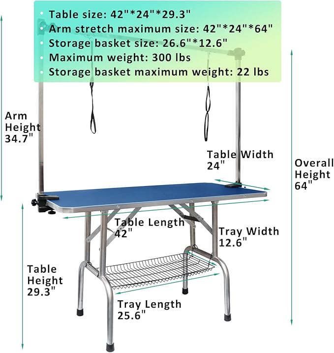 LOVMOR  46" Dog Grooming Table,Foldable Home Pet Bathing Station with Adjustable Height Arm/Noose/Mesh Tray