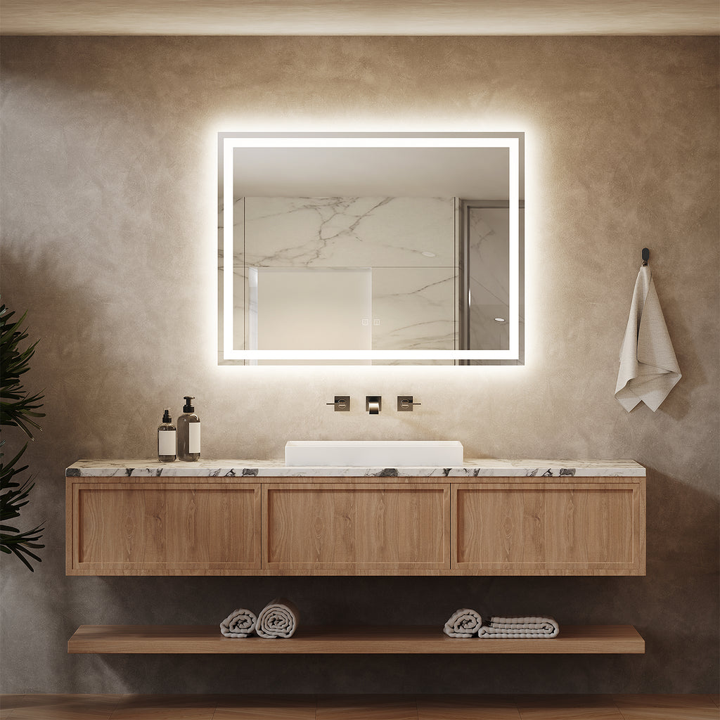 Frameless Frosted Square Led Bathroom Mirrors with Dimmable Lights