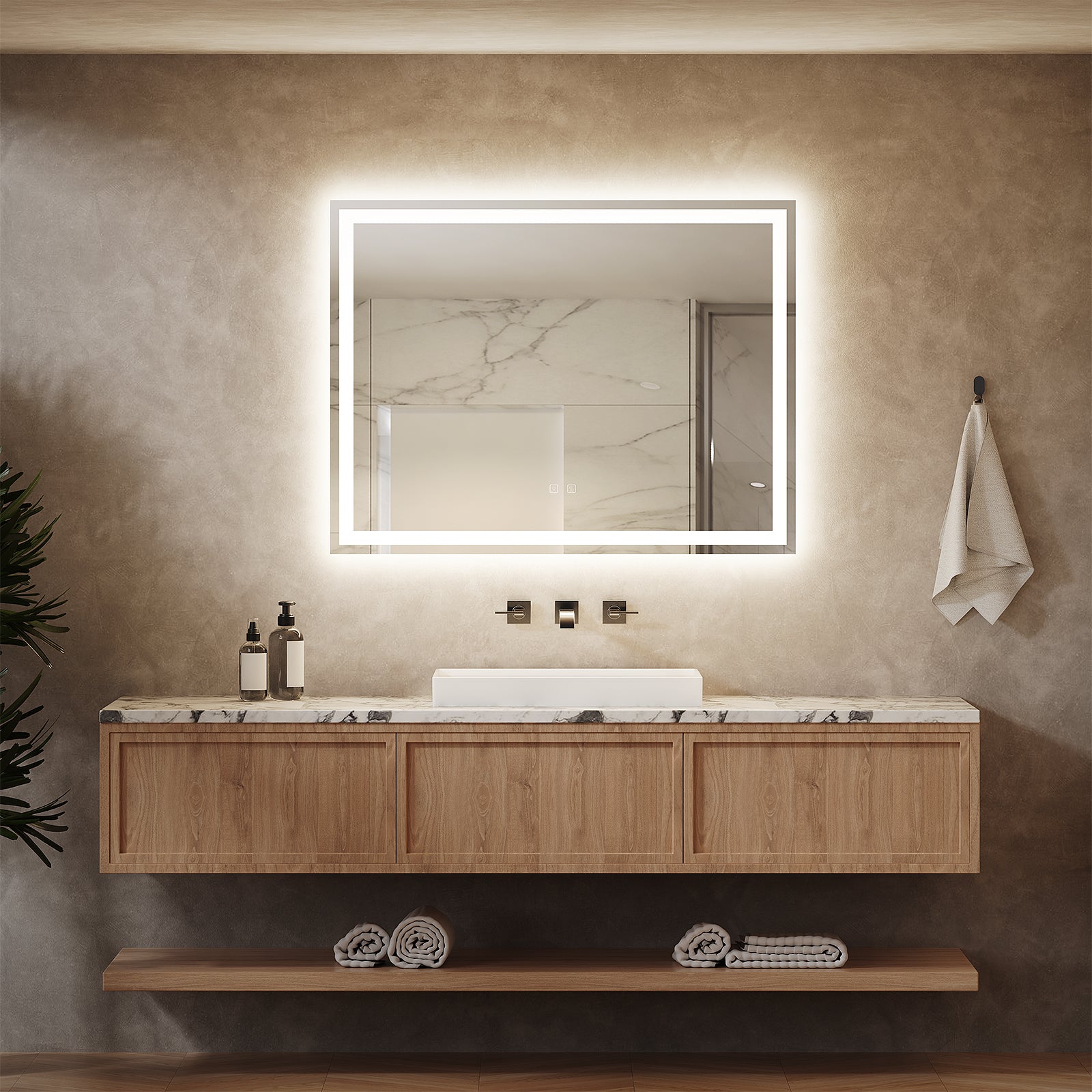 Frameless Frosted Square Led Bathroom Mirrors with Dimmable Lights