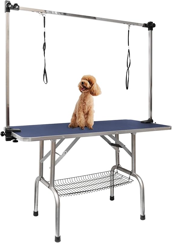 LOVMOR  46" Dog Grooming Table,Foldable Home Pet Bathing Station with Adjustable Height Arm/Noose/Mesh Tray