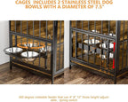 Furniture Style Large Dog Cage with Adjustable Raised Feeder Large