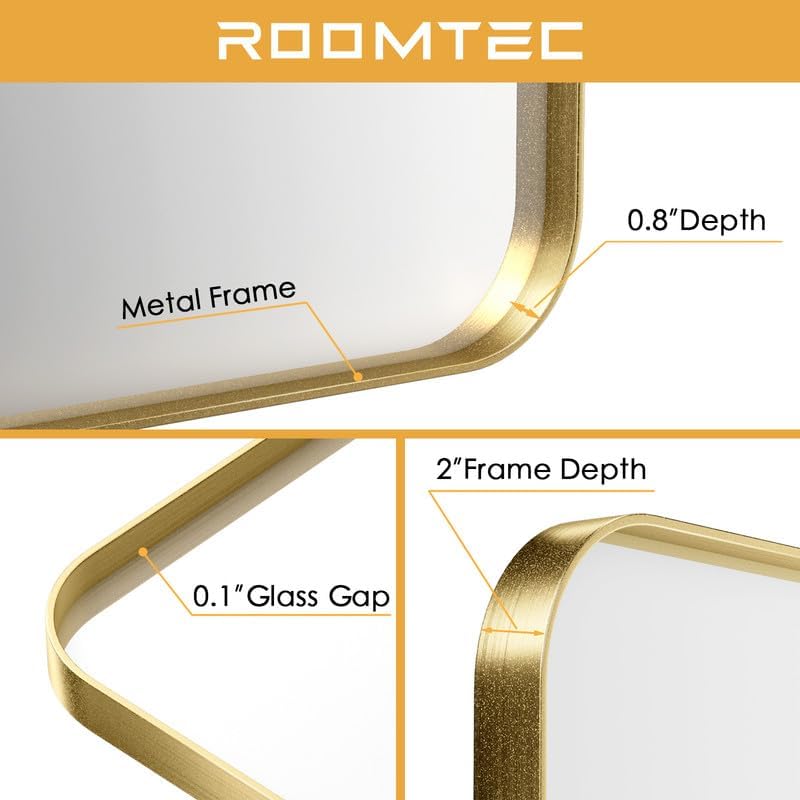 Lovmor Gold Bathroom Mirrors for Wall, 20X30 Inch Rounded Rectangle Mirror, Gold Bathroom Vanity Mirror, Metal Framed Wall-Mounted Mirror,Tempered Glass,（Horizontally or Vertically