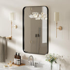 Lovmor Gold Bathroom Mirrors for Wall, 20X30 Inch Rounded Rectangle Mirror, Gold Bathroom Vanity Mirror, Metal Framed Wall-Mounted Mirror,Tempered Glass,（Horizontally or Vertically