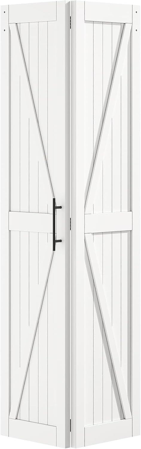 LOVMOR Bifold Barn Door,Bi-Fold Sliding Closet Doors,Pine,No Assembly Required,Without Hardware Kit