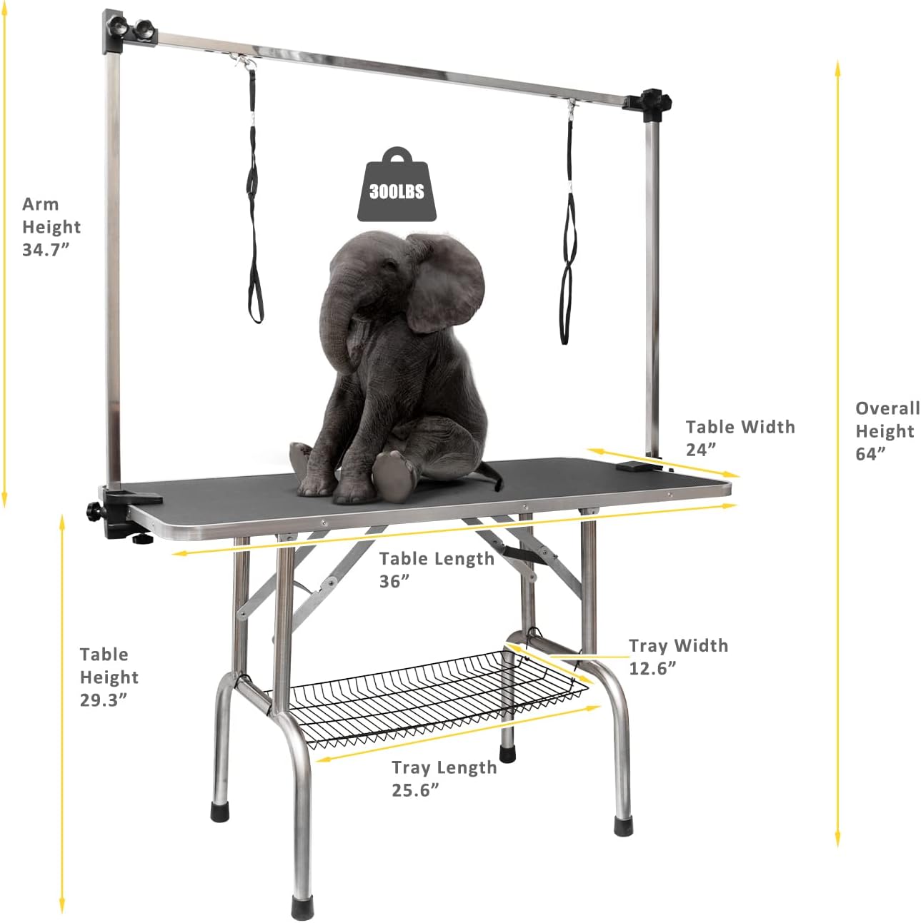 LOVMOR  46" Dog Grooming Table,Foldable Home Pet Bathing Station with Adjustable Height Arm/Noose/Mesh Tray