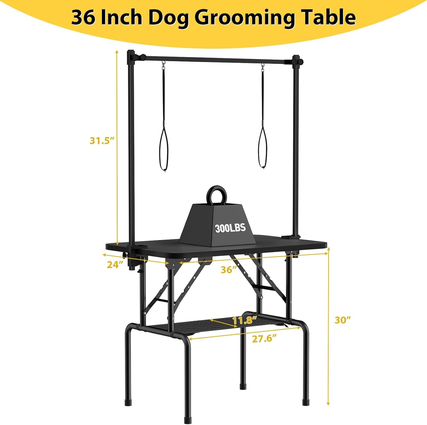 LOVMOR 36 Inch Dog Grooming Table,Foldable Pet Grooming Tables at Home with Adjustable Arm,Nooses, Mesh Tray