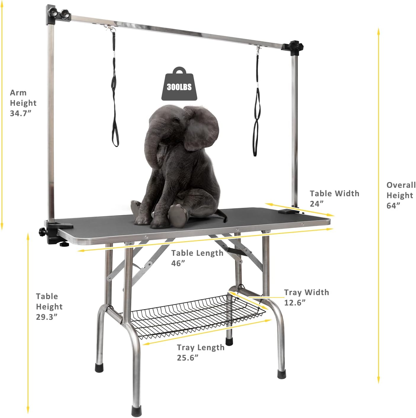 LOVMOR  46" Dog Grooming Table,Foldable Home Pet Bathing Station with Adjustable Height Arm/Noose/Mesh Tray