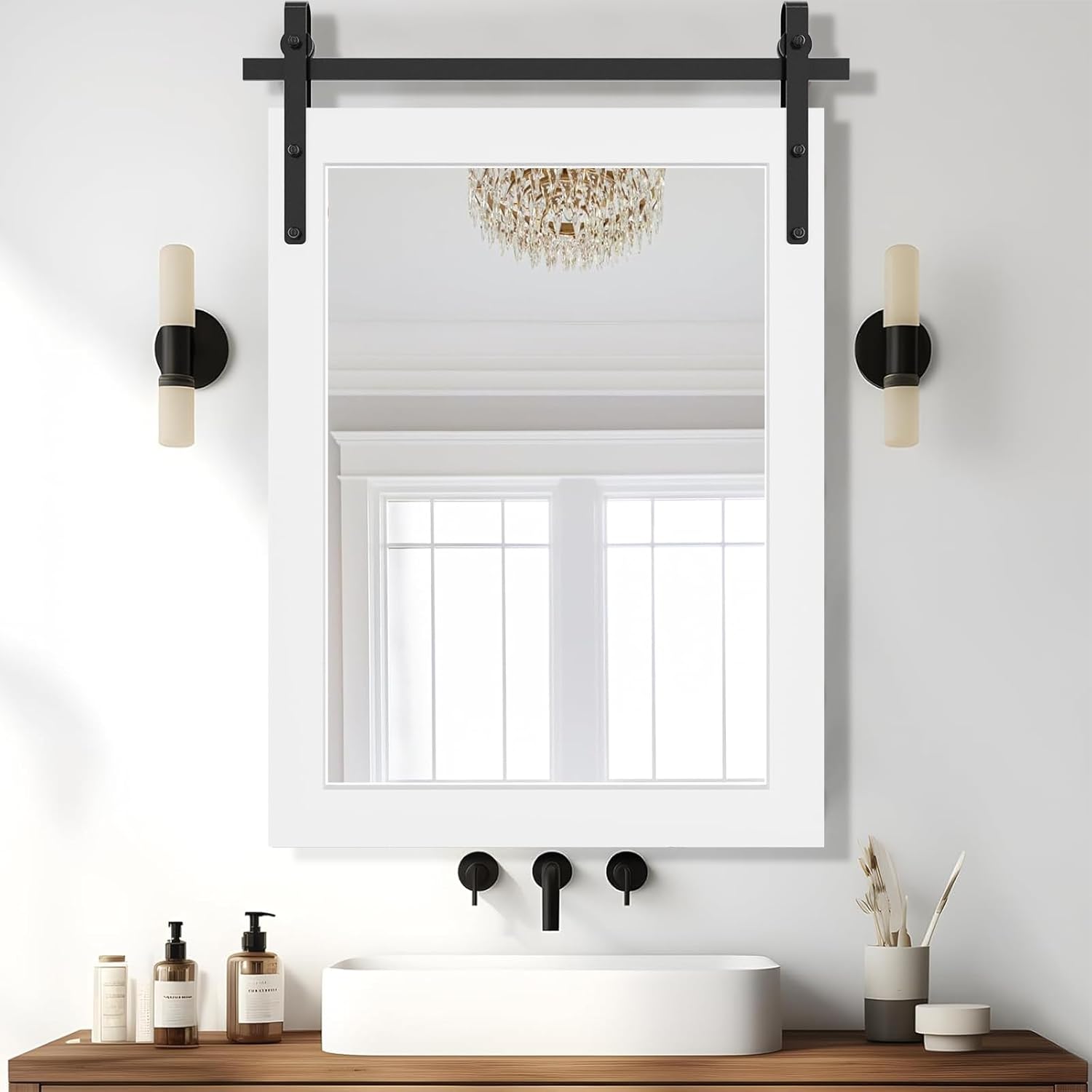 Farmhouse Mirror, Rustic Mirror 26X40 Inch Rustic Wood Framed Wall Mirror Rectangle Decorative Mirror for Bathroom, Living Room, Entryway, Bedroom Wall Decor (White)