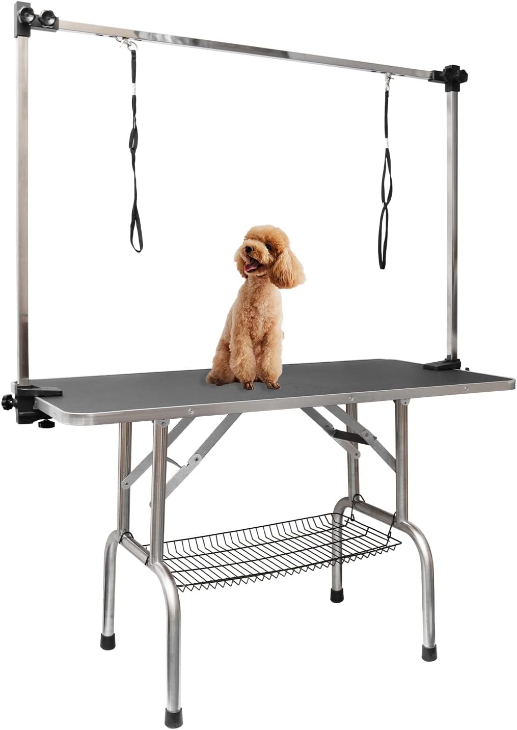 LOVMOR  46" Dog Grooming Table,Foldable Home Pet Bathing Station with Adjustable Height Arm/Noose/Mesh Tray